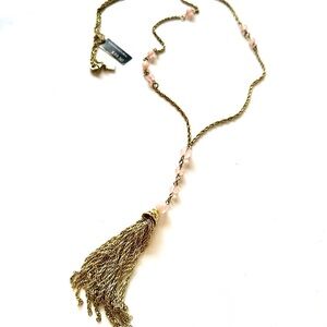BANANA REPUBLIC Pink Beaded Gold Tassel Necklace | NWT